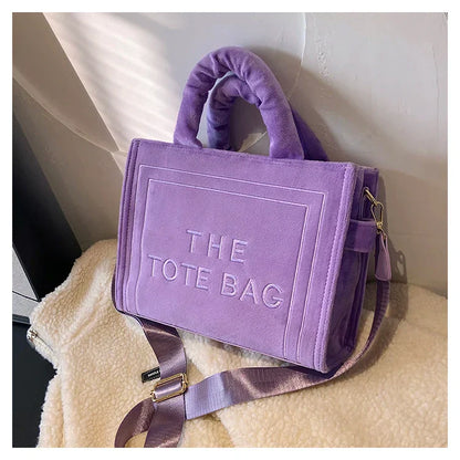 London Statement Square Tote Bag Soft Velour Letter Print