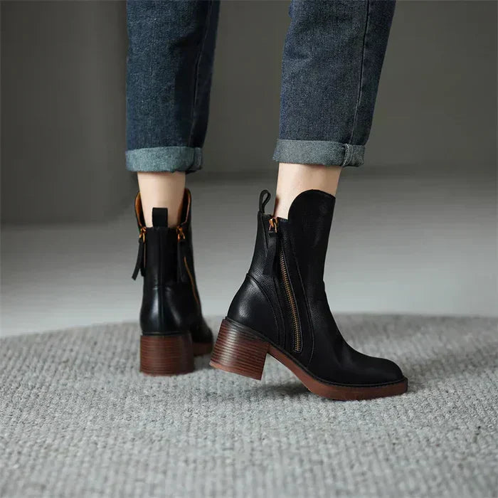 Genuine Leather Low Heel Boots - OutfitLondon