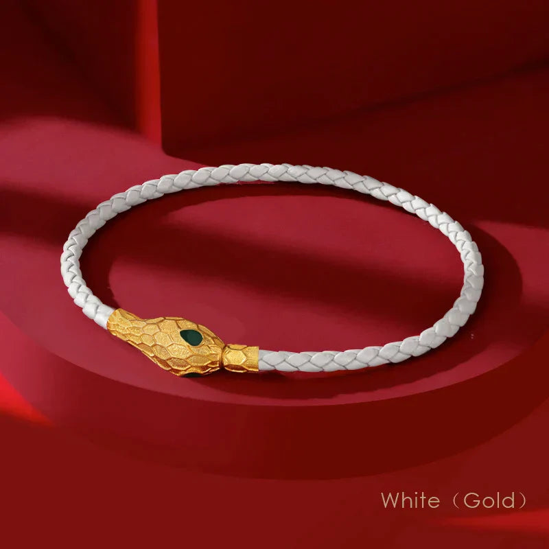 Handwoven Leather Bracelet Gold Serpent Clasp Unisex