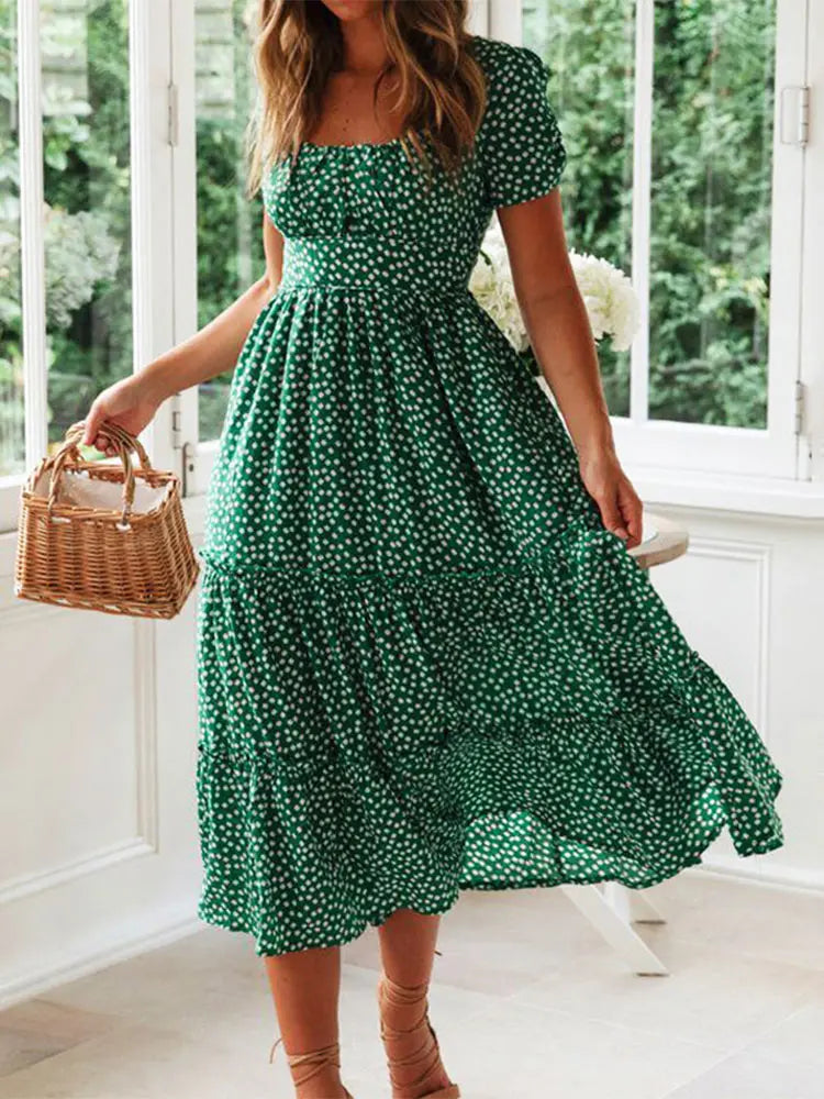 Beautiful Flower Print Floor Length Maxi Dress with High Split - OutfitLondon