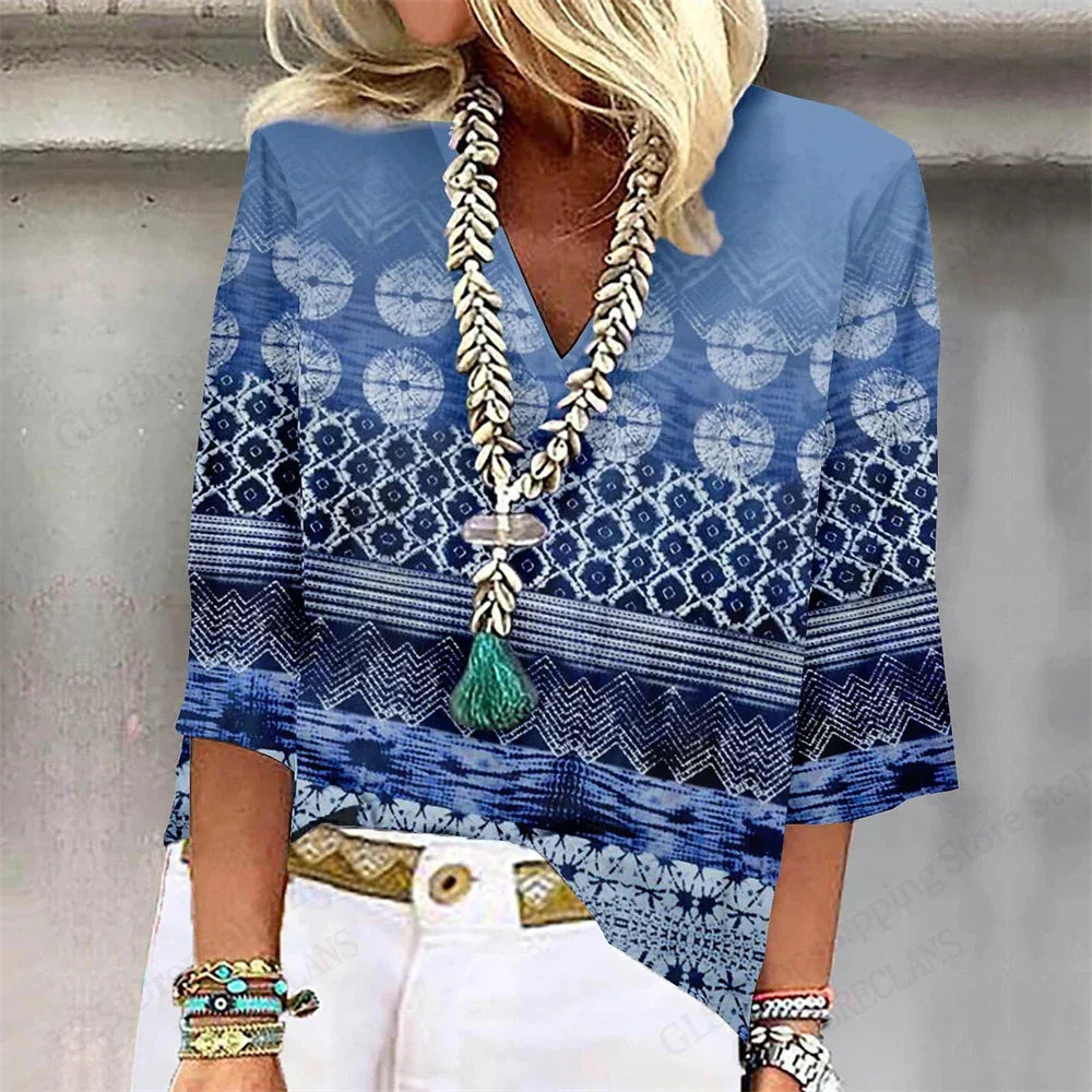 Comfy Floral V Neck Summer Tee Shirt