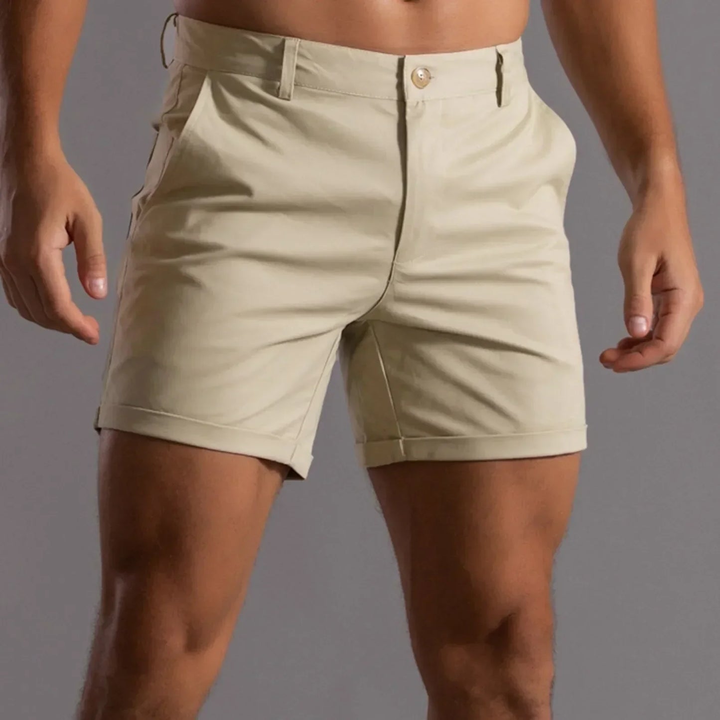 Mens 4 Way Stretch Mid Length Shorts Tailored Fit Semi Elastic