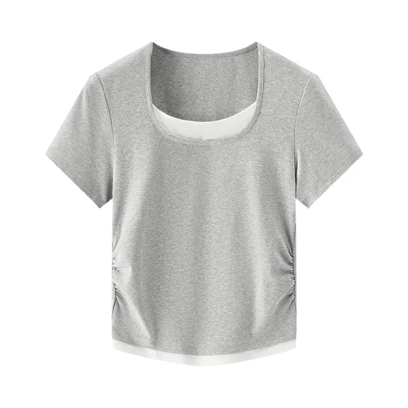 Trendy Fake Crop Top - Slim Fit V Neck T-Shirt