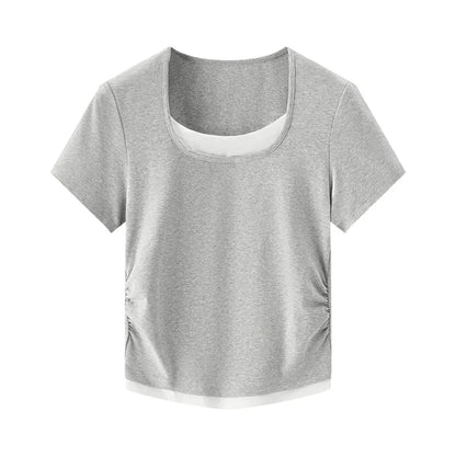 Trendy Fake Crop Top - Slim Fit V Neck T-Shirt