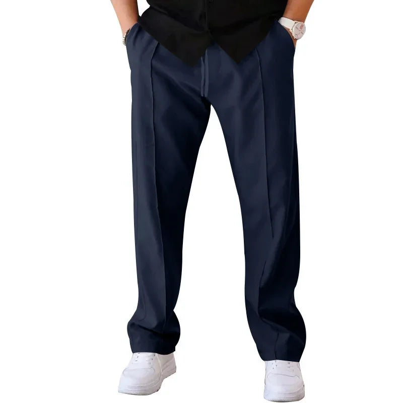 Relaxed Fit Straight Leg Elastic Waist Pants