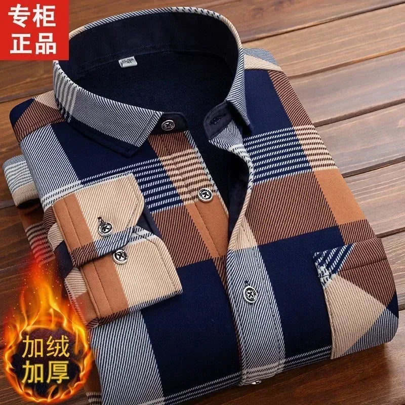 Soft Plaid Flannel Shirt for Men - Thermal Fleece Inside