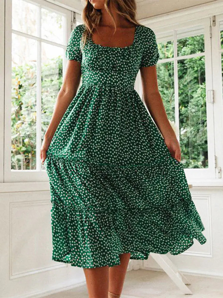 Beautiful Flower Print Floor Length Maxi Dress with High Split