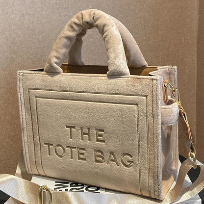 London Statement Square Tote Bag Soft Velour Letter Print - OutfitLondon