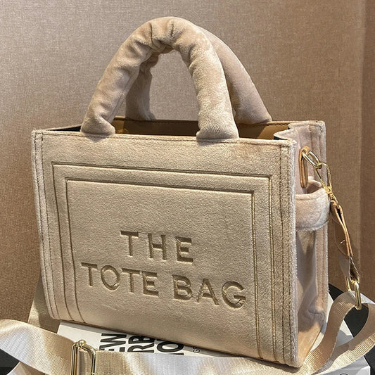 London Statement Square Tote Bag Soft Velour Letter Print - OutfitLondon