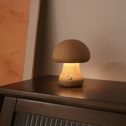 Rustic Wooden Mushroom Shaped Desk Lamp