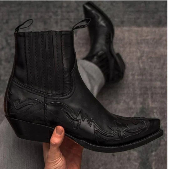 Tough Leather Cowboy Boots - Classic Western Design - OutfitLondon