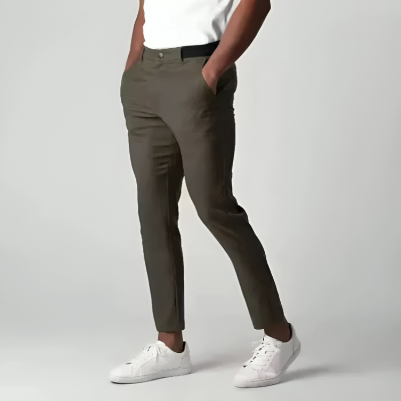 Men's Cotton Tapered Pants Breathable Stretch Flat Front