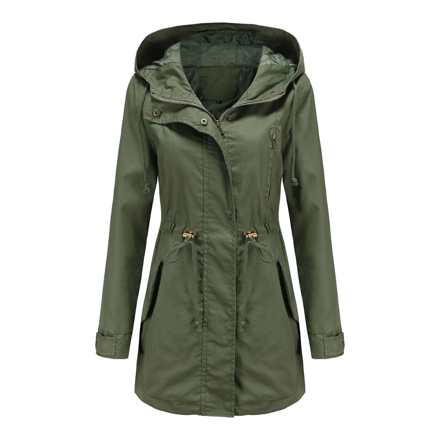 Waterproof Ladies Long Jacket With Adjustable Hood