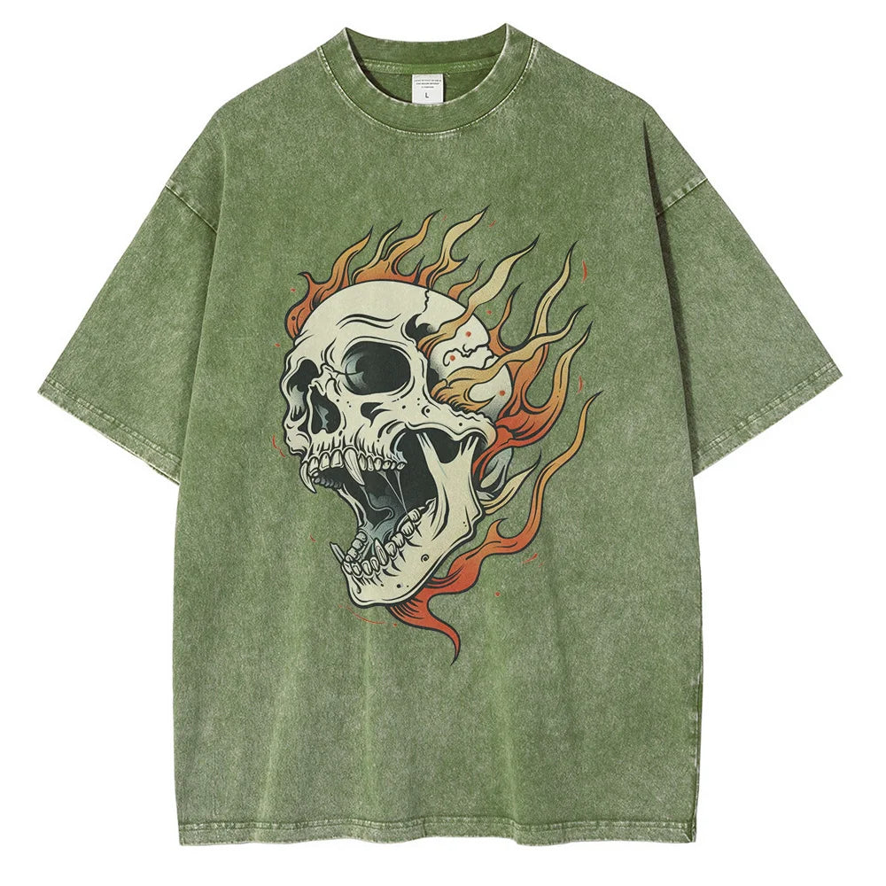 Men's Skull Graphic T-Shirt Acid Wash 100% Cotton Oversized