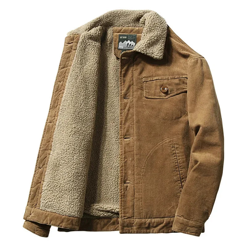Warm Insulated Corduroy Parka Jacket For Men