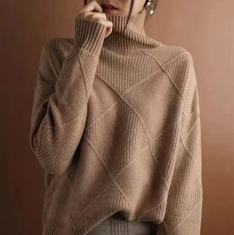 Women's Cashmere Knit Sweater Diamond Pattern