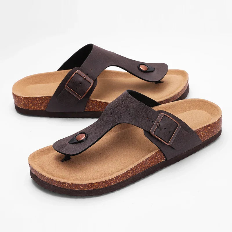 Soft Leather Womens Flat Sandals with Buckle Strap