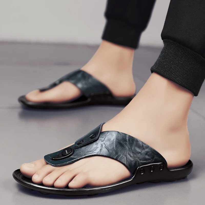 Luxury Leather Slide Sandals with Grip Sole