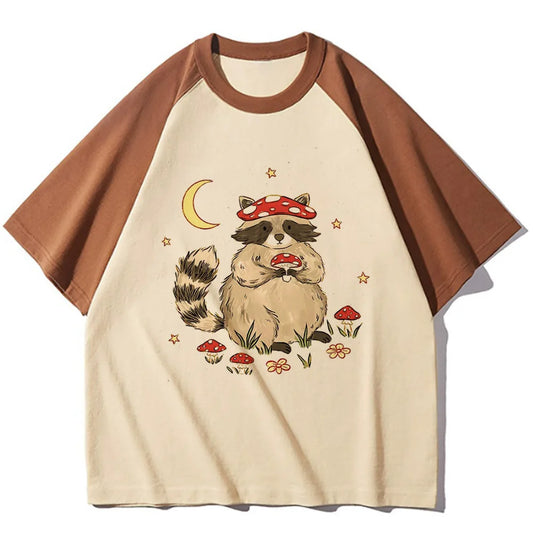 Women's Graphic T Shirt Cotton Vintage Manga Print Raglan Sleeves - OutfitLondon