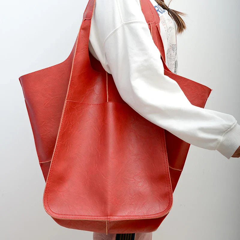 OutfitLondon Leather Tote Bag Spacious With Deep Pockets