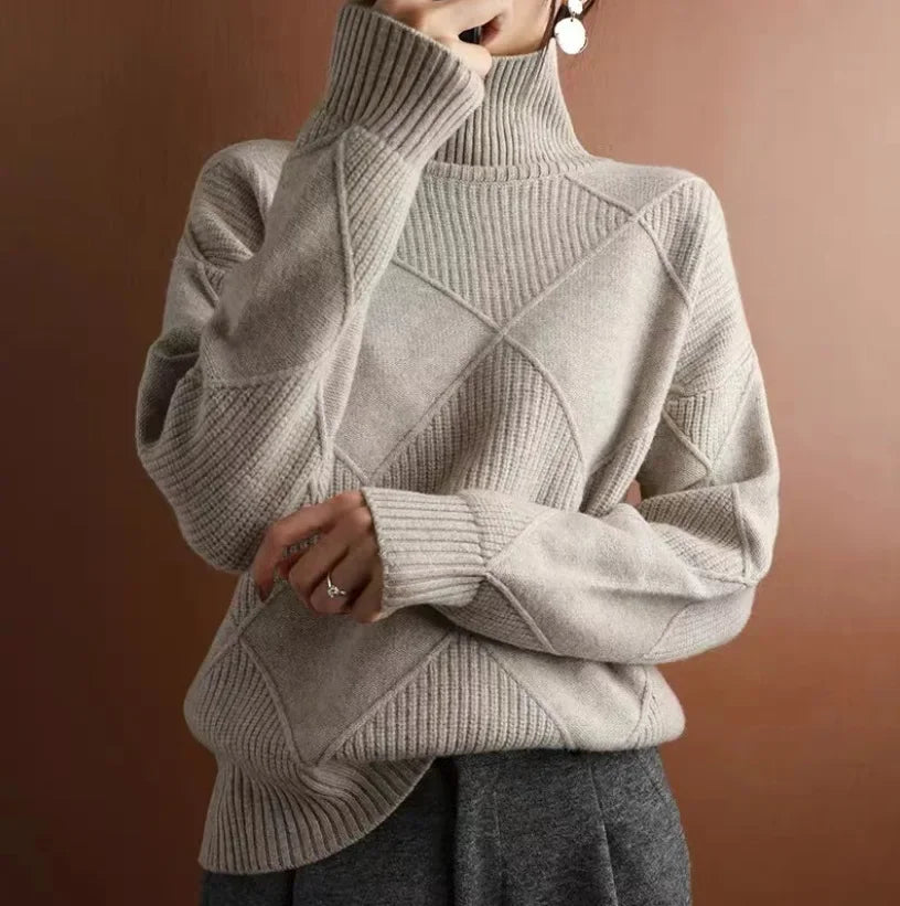 Women's Cashmere Knit Sweater Diamond Pattern