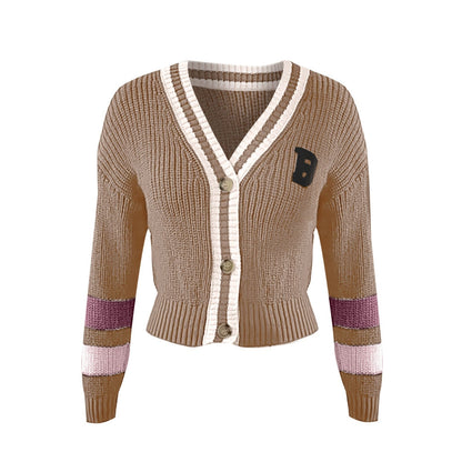 Cozy Ladies Striped Crew Neck Knit Sweater