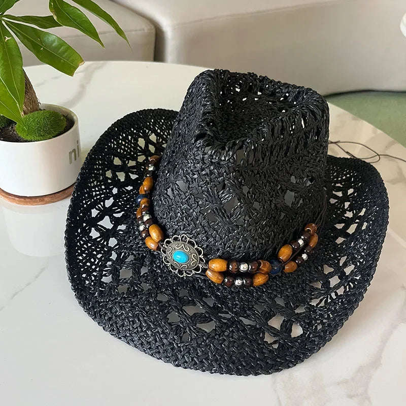 Classic Western Hat with Earthy Brown Beads