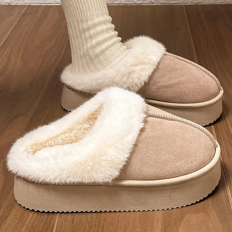 Comfortable Fleece Ladies Slippers - Warm Plush Grip Soles - OutfitLondon