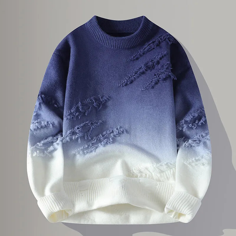 Men's Gradient Knit Sweater Ombre Fade Distressed