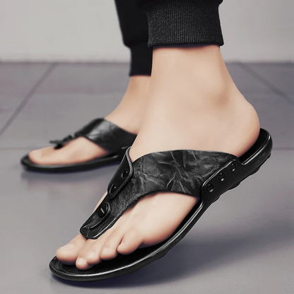 Luxury Leather Slide Sandals with Grip Sole