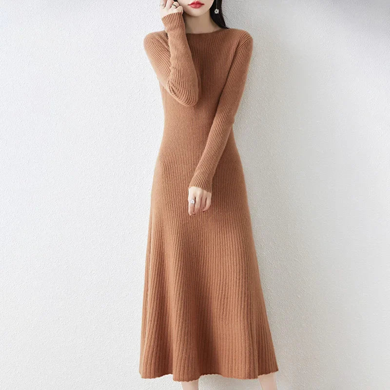 Women's Long-Sleeved Wool Dress