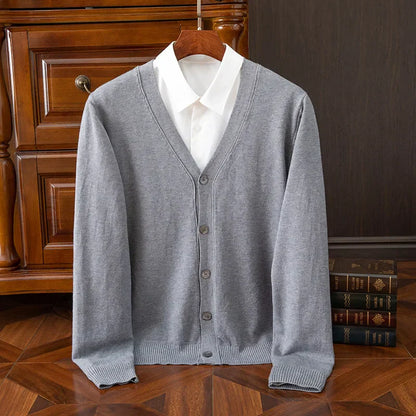 Men's Grey Cashmere Blend Cardigan V Neck Relaxed Fit