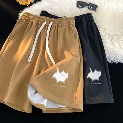 Vintage Style Cat Print High Waisted Shorts