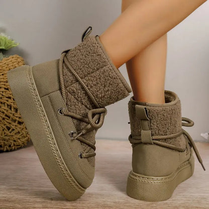 Warm Women's Fuzzy Winter Boots - Lace Up Design