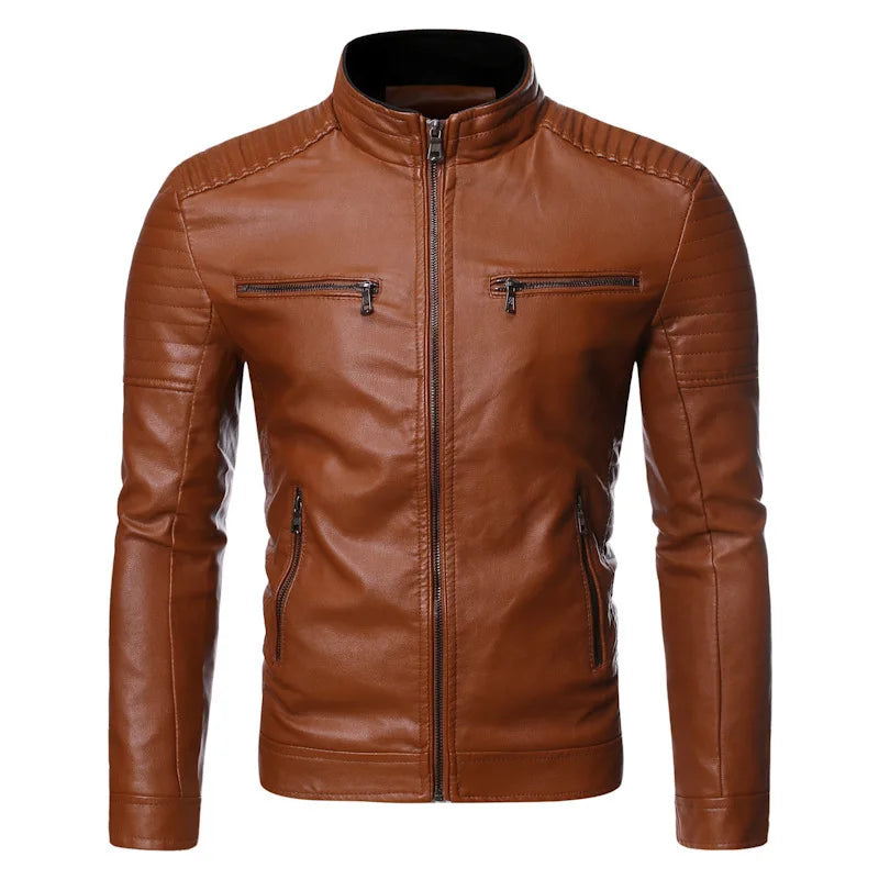 Men's Faux Leather Motorcycle Jacket - OutfitLondon