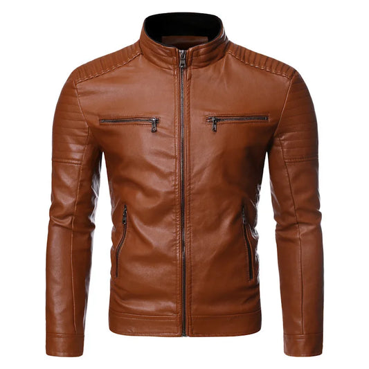 Men's Faux Leather Motorcycle Jacket - OutfitLondon