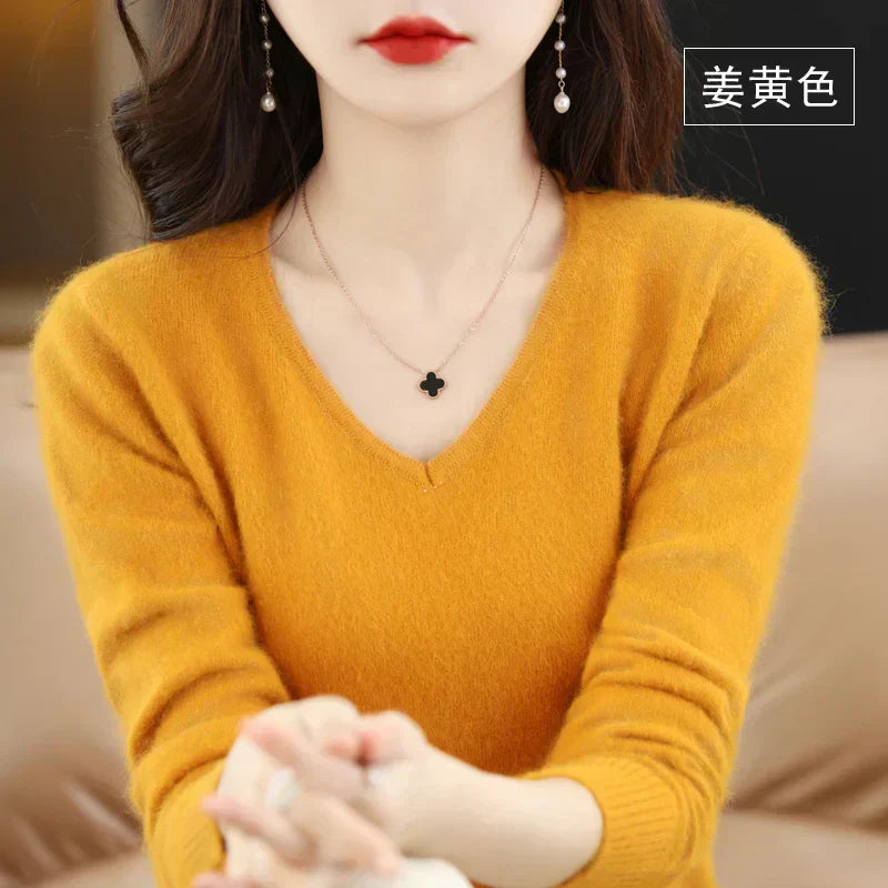 Premium Cozy Cashmere V Neck Sweater for Ladies