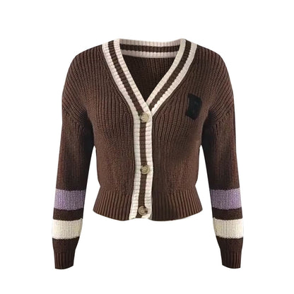 Cozy Ladies Striped Crew Neck Knit Sweater