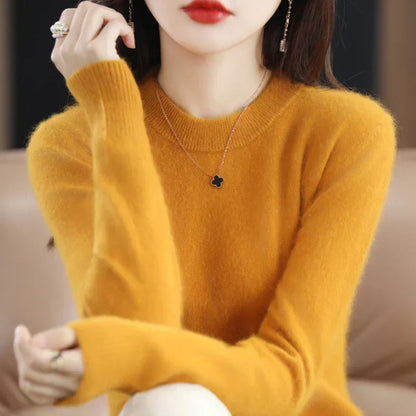 Cozy Ladies Classic Crew Neck Cashmere Sweater - OutfitLondon