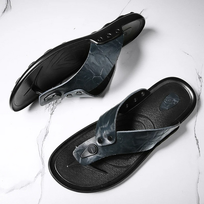 Luxury Leather Slide Sandals with Grip Sole