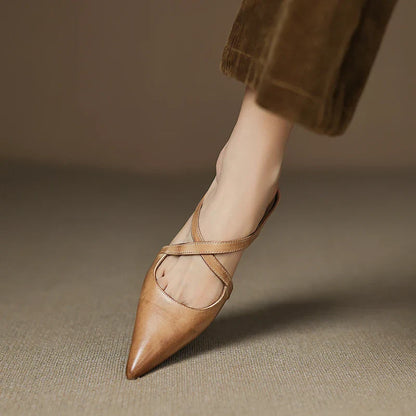 Real Leather Flat Mule Shoes