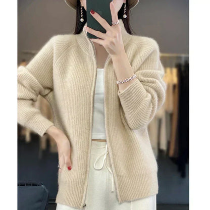 Cozy Pure Wool Zipper Women's Cardigan Sweater