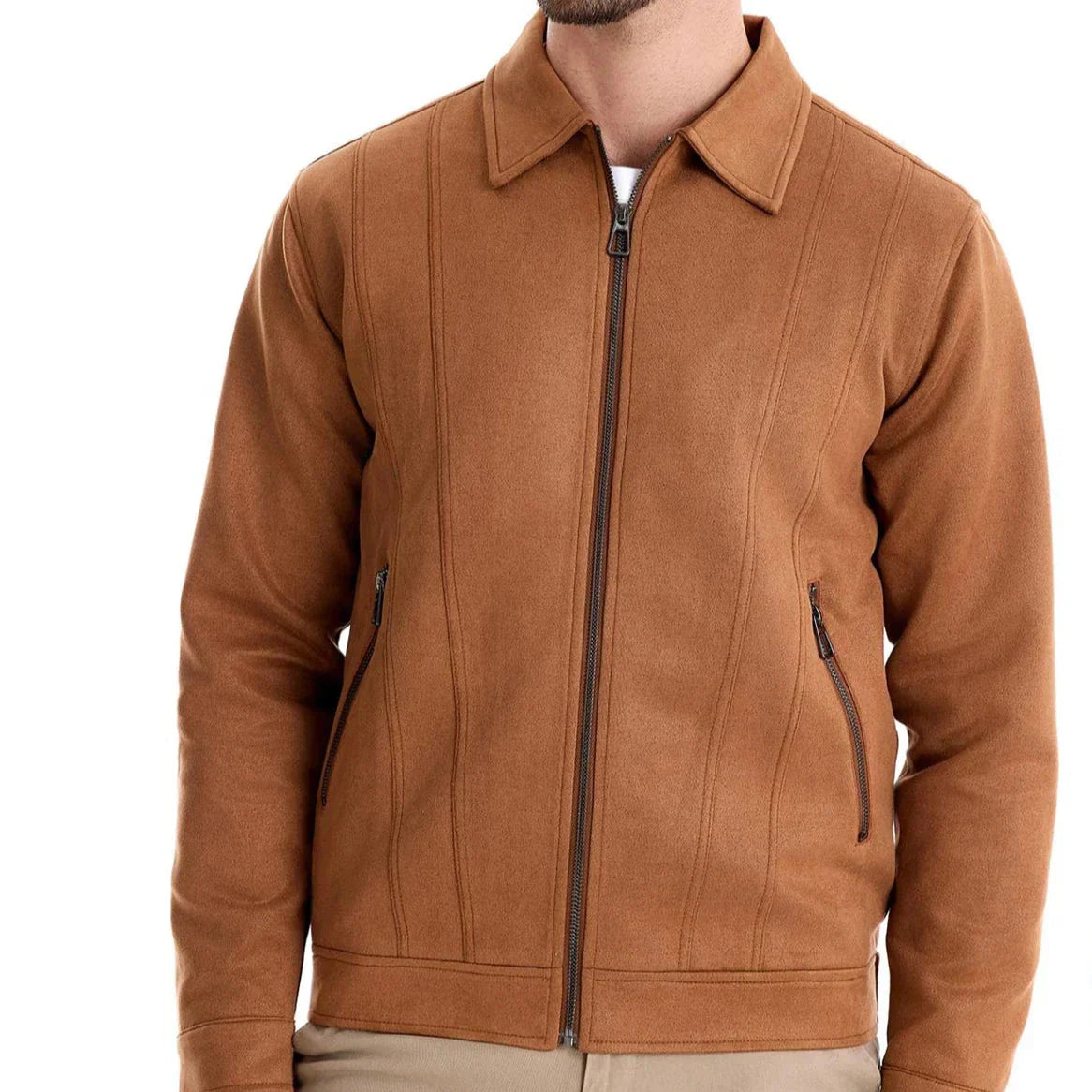 Hudson Suede Trucker Jacket Zippered Pockets Slim Fit Black - OutfitLondon