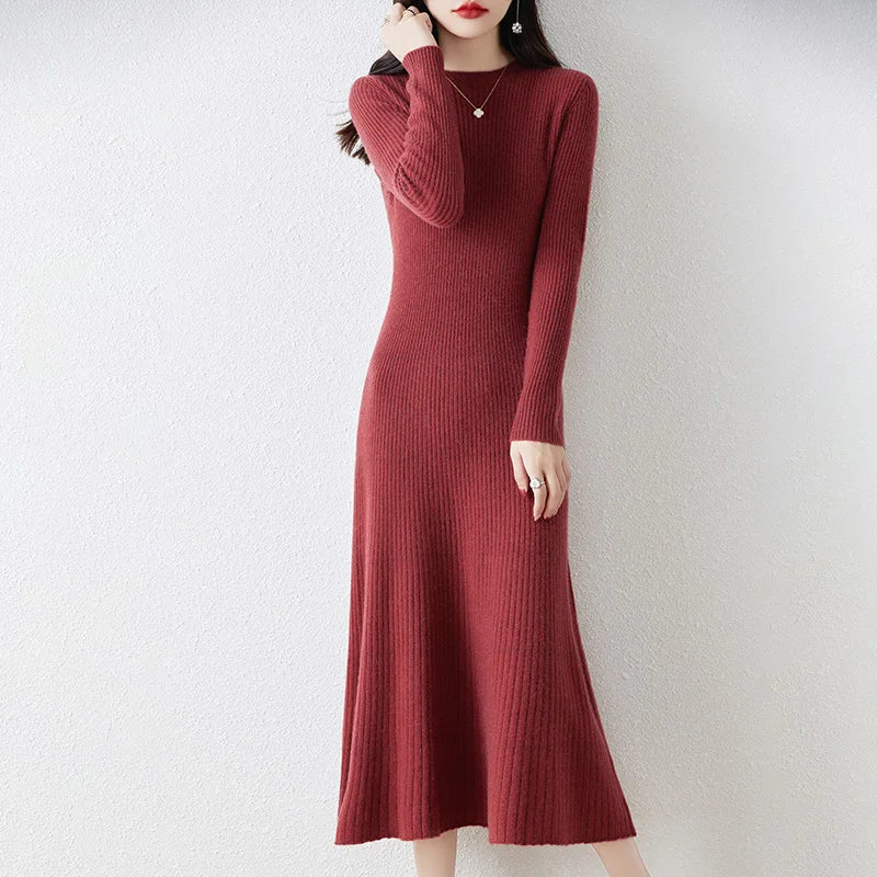 Women's Long-Sleeved Wool Dress