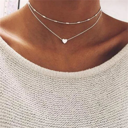Delicate Multi-Layer Gold Silver Heart Necklace
