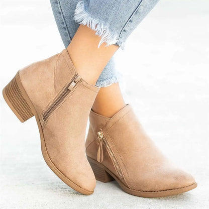 Ladies Low Heel Ankle Boots with Zipper