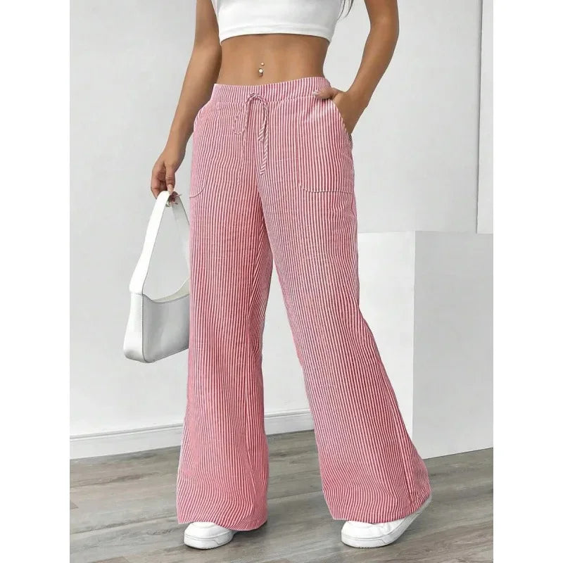 Soft Wide Leg High Waist Stripe Trousers