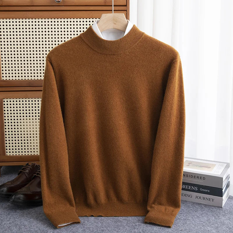 Men's Wool Sweater Half Zip Soft Warm
