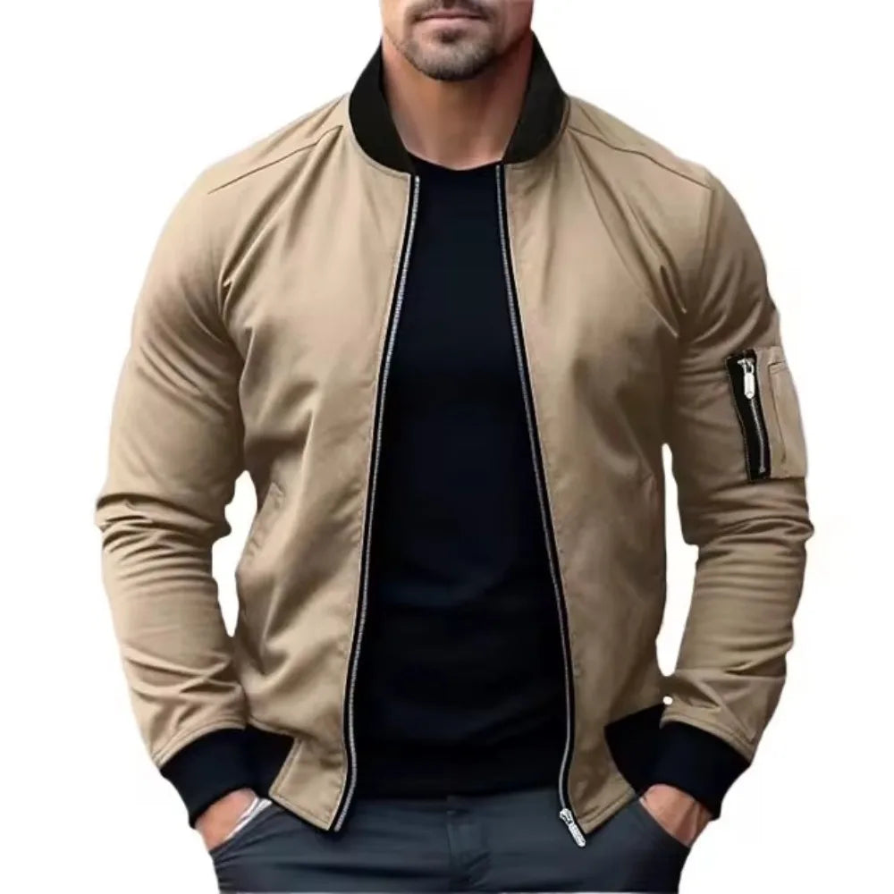Maverick Men's Bomber Jacket Windproof Durable Zipper Black - OutfitLondon