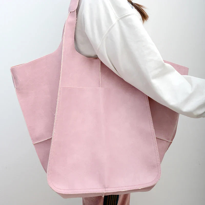 OutfitLondon Leather Tote Bag Spacious With Deep Pockets
